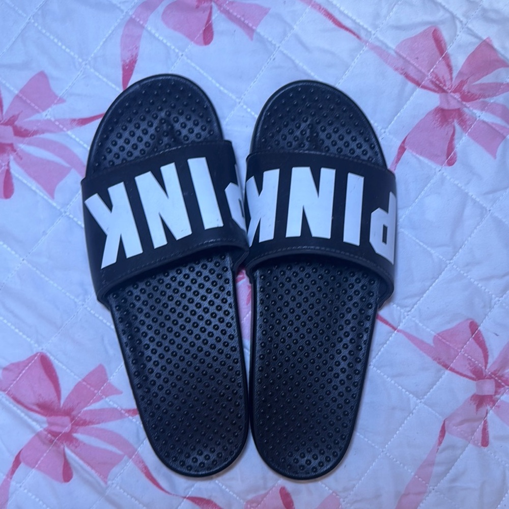 Black PINK Slide Sandals